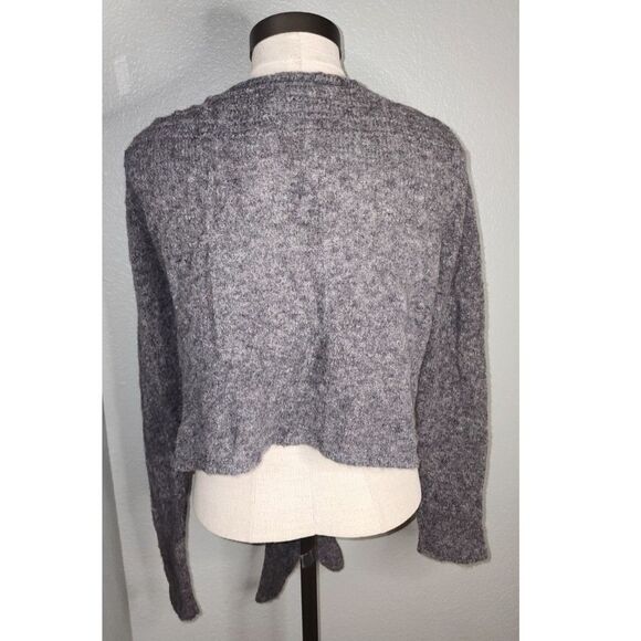 Vintage Bebhinn Marten Grey Cropped Tie Front Irish Wool Blend Cardigan Size M - Picture 3 of 11